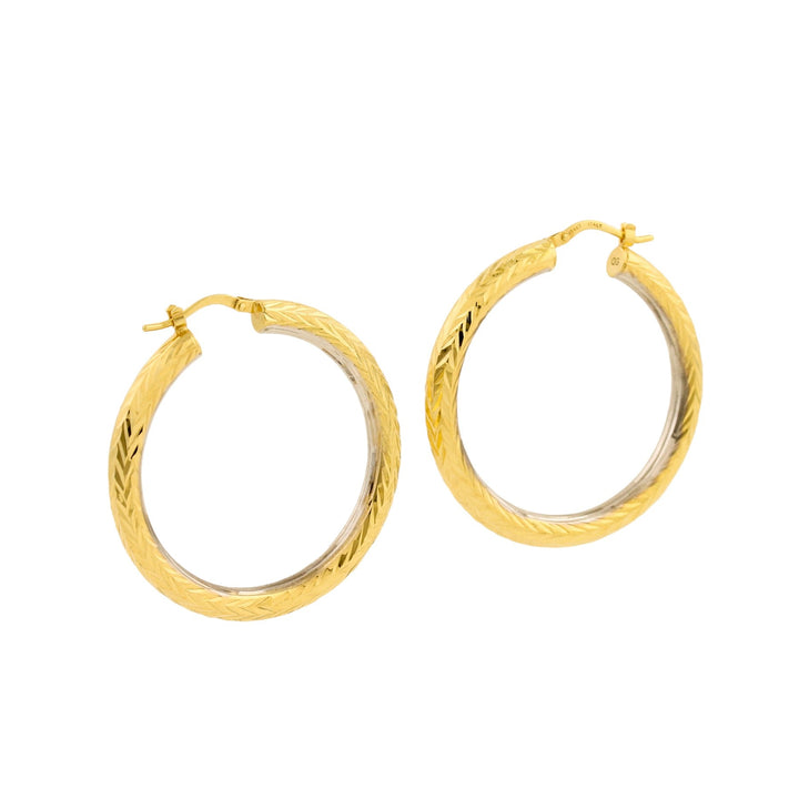 14k Two - Tone Gold x 4mm Chevron Textured Hoop - Kingdom Jewelry