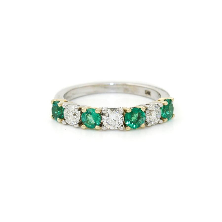 14k Two - Tone x 5mm .69ct Emerald & .54ct Diamond Semi - Eternity Band - Kingdom Jewelry
