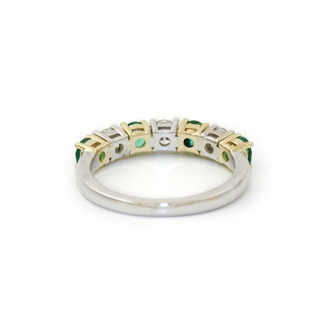 14k Two - Tone x 5mm .69ct Emerald & .54ct Diamond Semi - Eternity Band - Kingdom Jewelry
