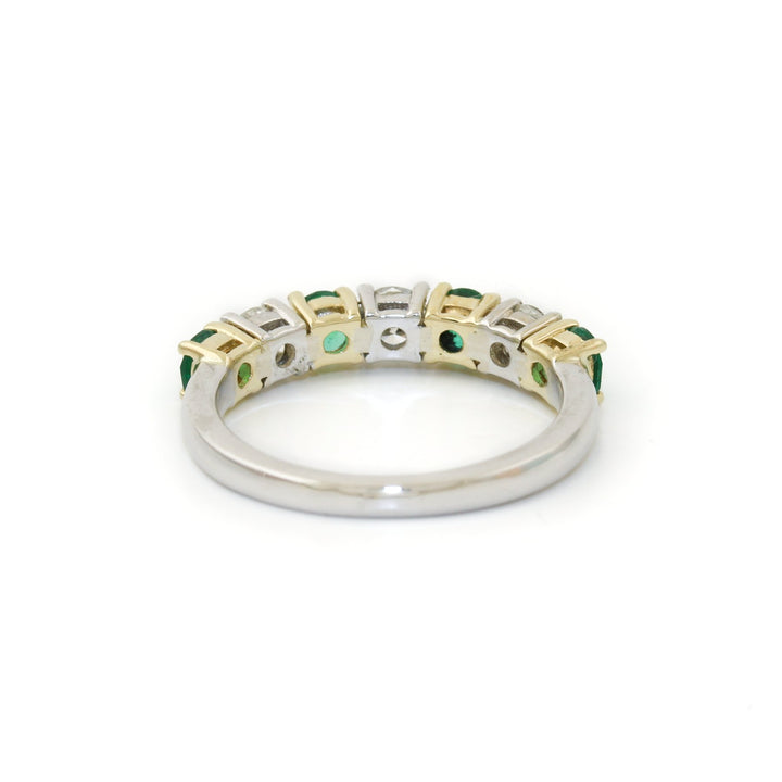14k Two - Tone x 5mm .69ct Emerald & .54ct Diamond Semi - Eternity Band - Kingdom Jewelry