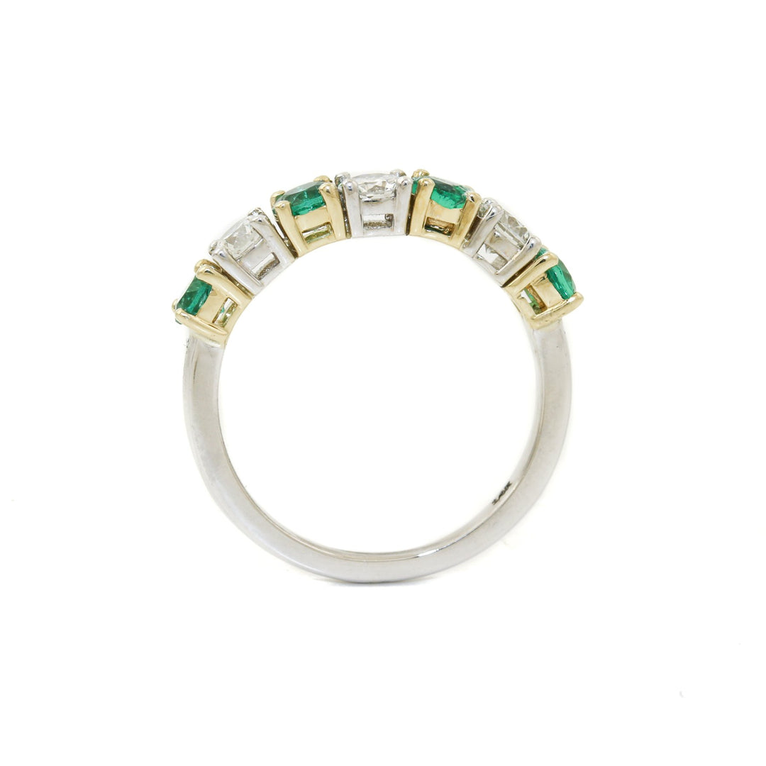 14k Two - Tone x 5mm .69ct Emerald & .54ct Diamond Semi - Eternity Band - Kingdom Jewelry