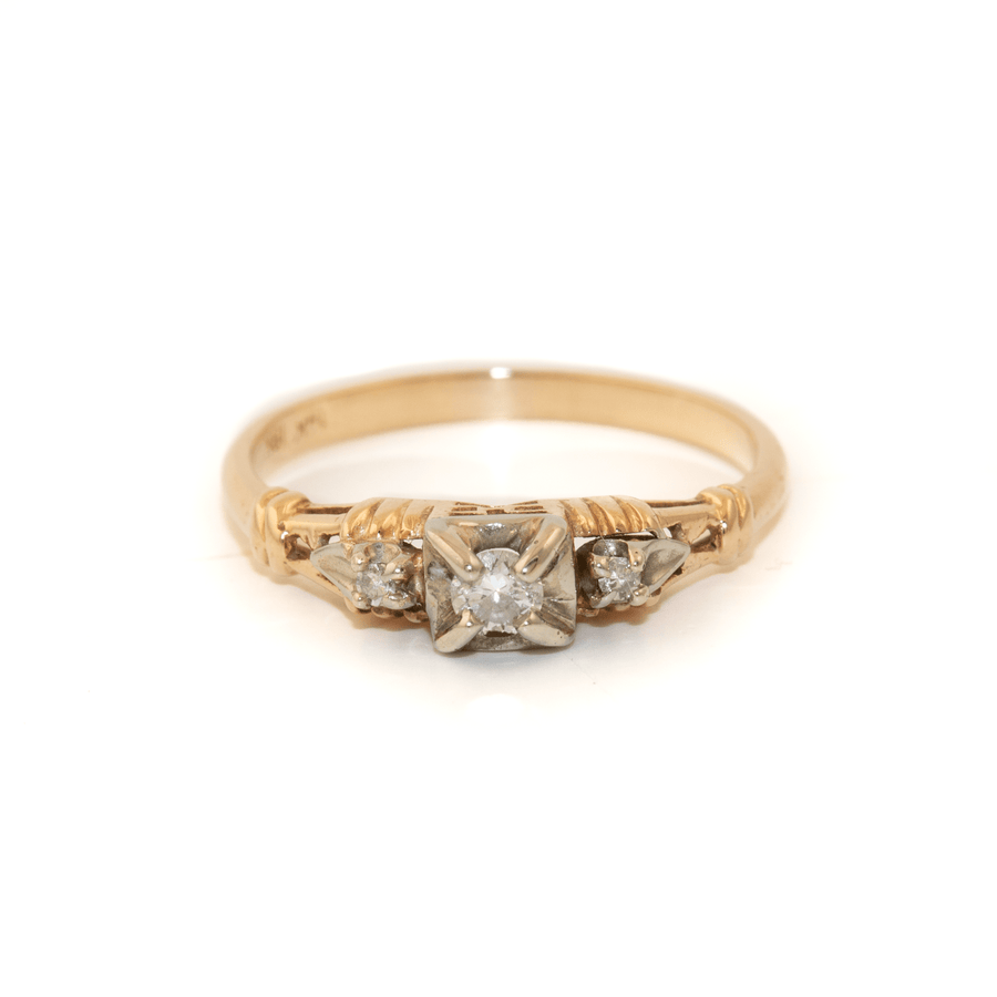 14k Two - Tone x Vintage Art - Deco Natural Diamond Trilogy Ring - Kingdom Jewelry