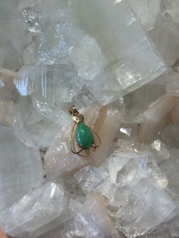 14K Vintage Jade Pendant x Diamond - Kingdom Jewelry