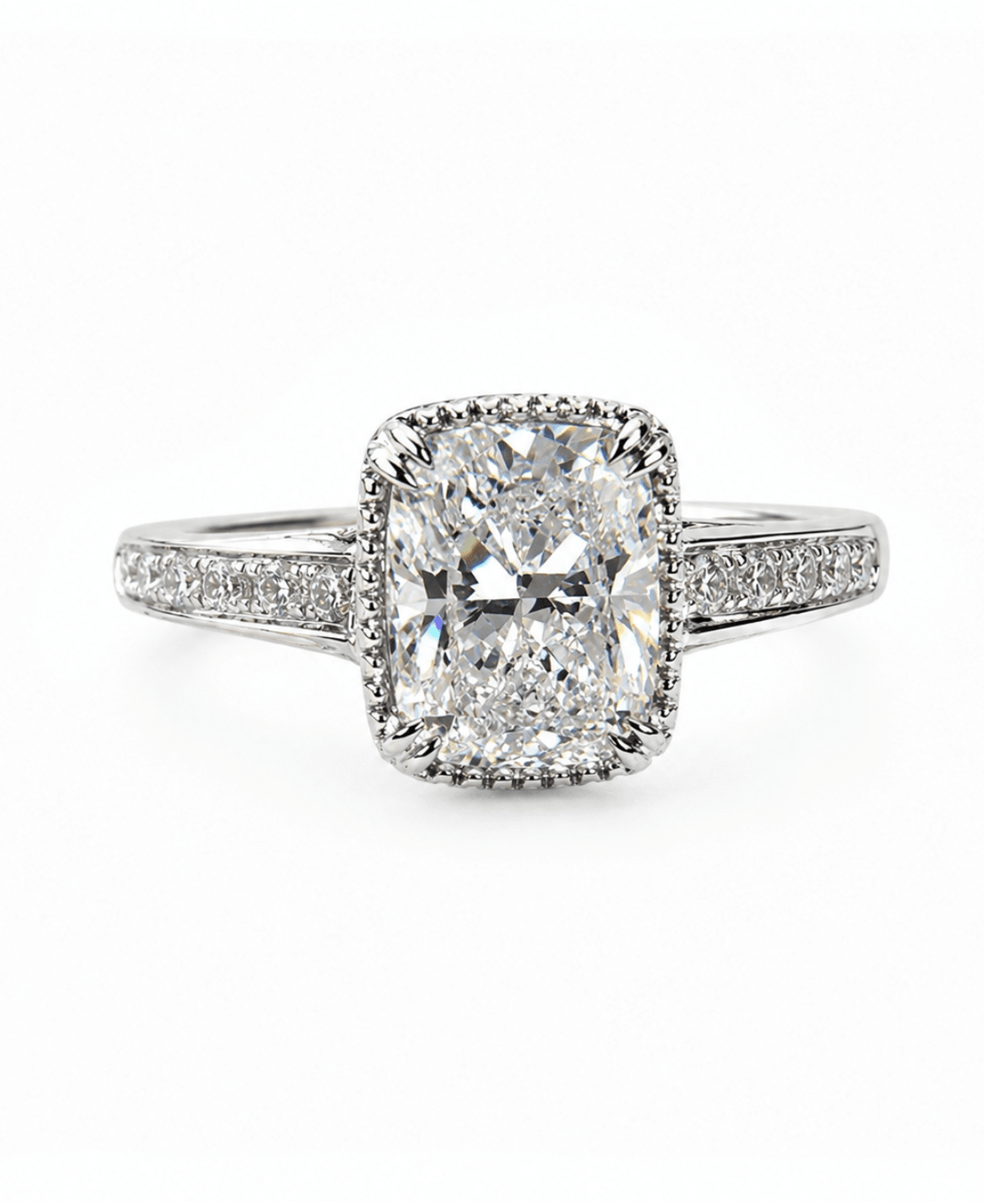 14k White Gold Antique Cushion Cut Ring - Kingdom Jewelry