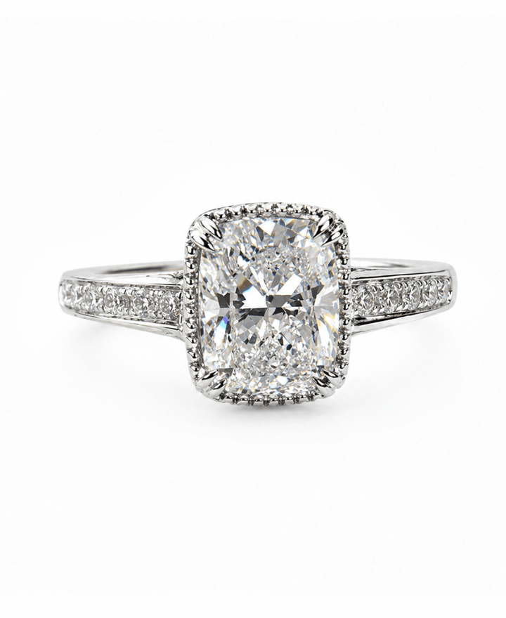 14k White Gold Antique Cushion Cut Ring - Kingdom Jewelry