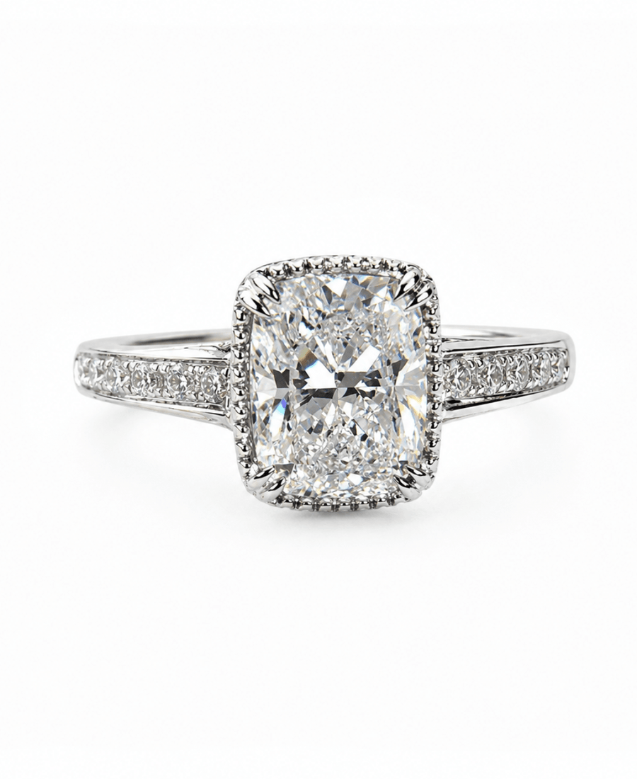 14k White Gold Antique Cushion Cut Ring - Kingdom Jewelry