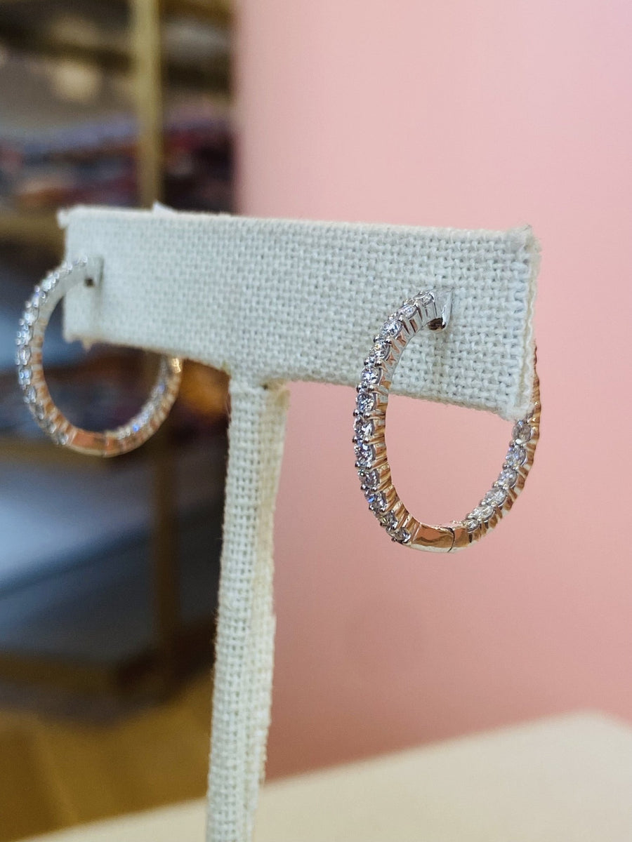 14K White Gold Diamond Hoops - Kingdom Jewelry