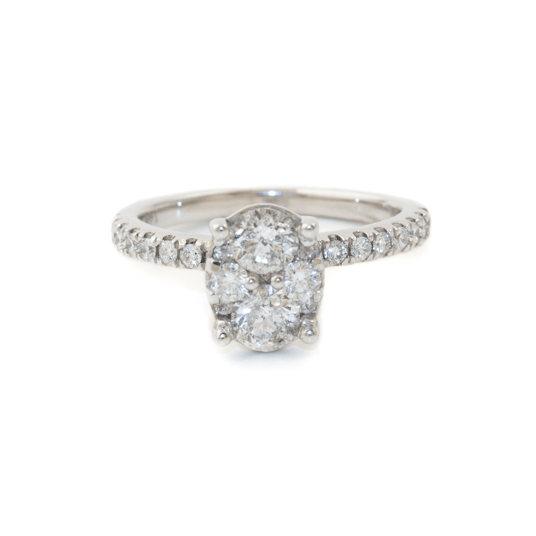 14k White Gold x 0.95ctw Natural RBC Oval Cluster Pavé Shank Engagement Ring - Kingdom Jewelry