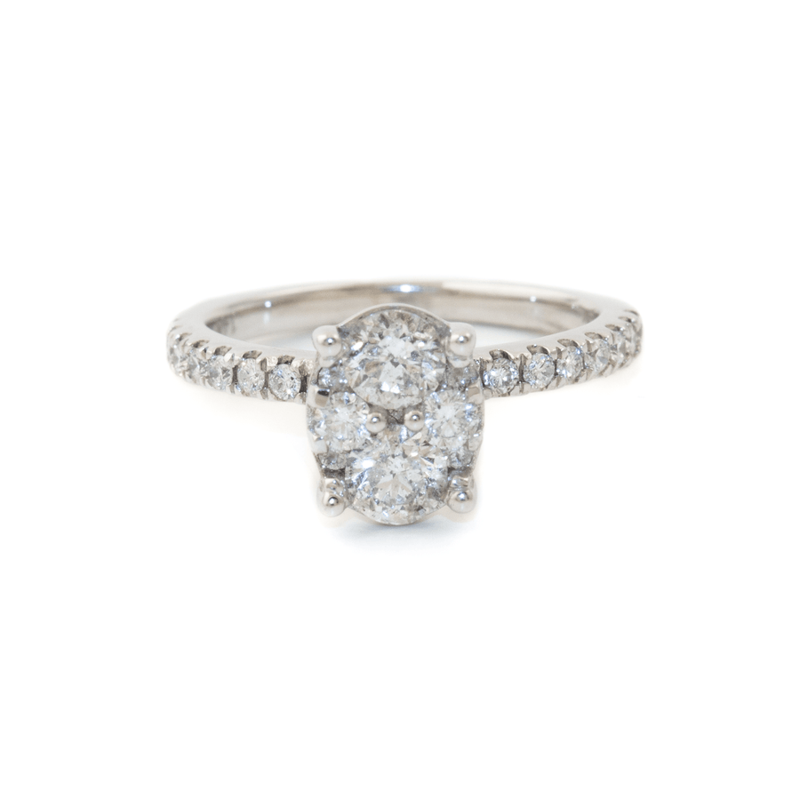 14k White Gold x 0.95ctw Natural RBC Oval Cluster Pavé Shank Engagement Ring - Kingdom Jewelry