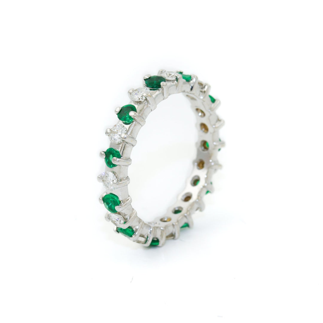 14k White Gold x .25ct Emerald & .33ct Diamond Infinity Band - Kingdom Jewelry