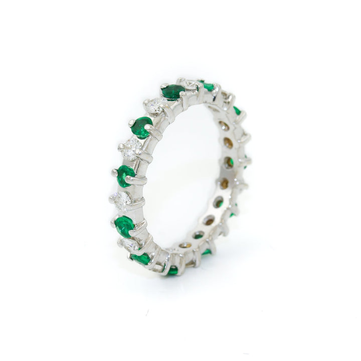 14k White Gold x .25ct Emerald & .33ct Diamond Infinity Band - Kingdom Jewelry