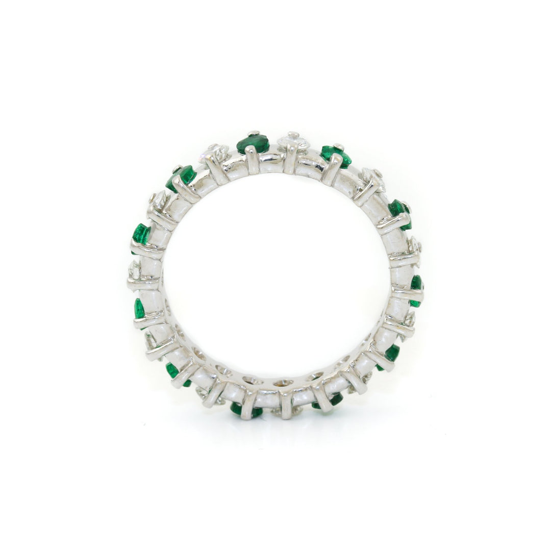 14k White Gold x .25ct Emerald & .33ct Diamond Infinity Band - Kingdom Jewelry