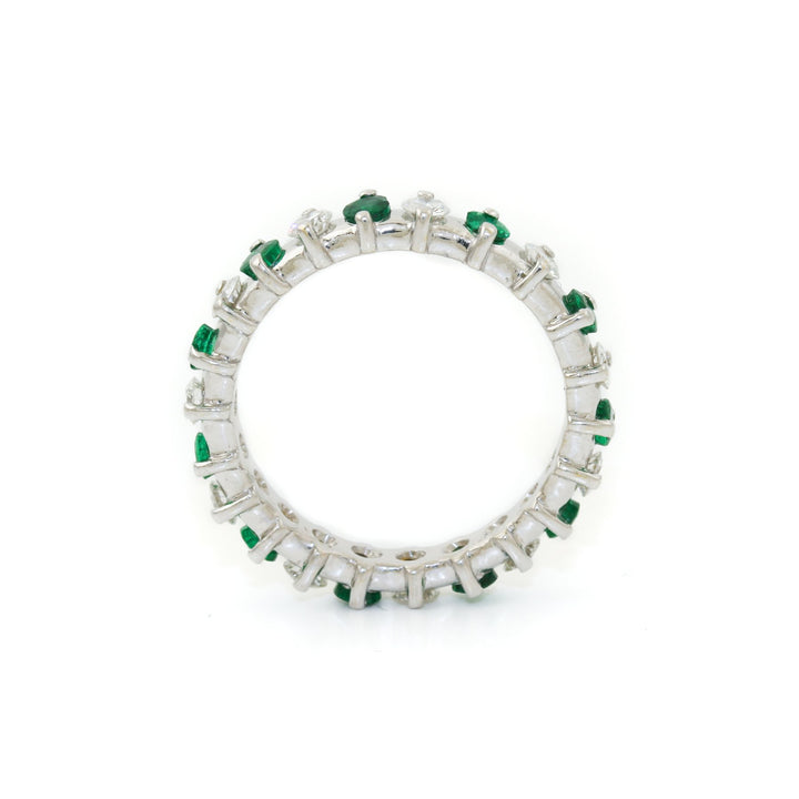 14k White Gold x .25ct Emerald & .33ct Diamond Infinity Band - Kingdom Jewelry