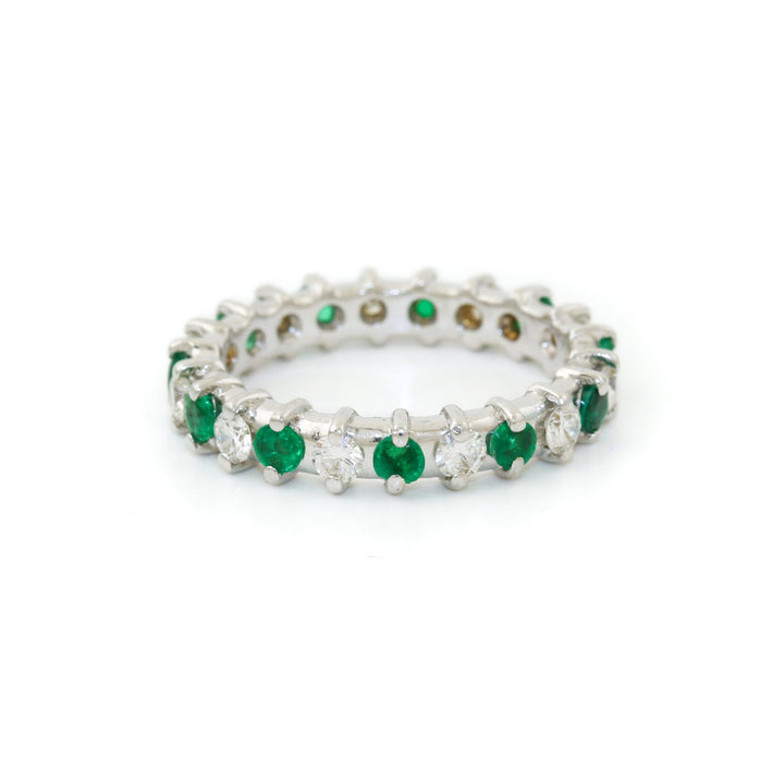 14k White Gold x .25ct Emerald & .33ct Diamond Infinity Band - Kingdom Jewelry