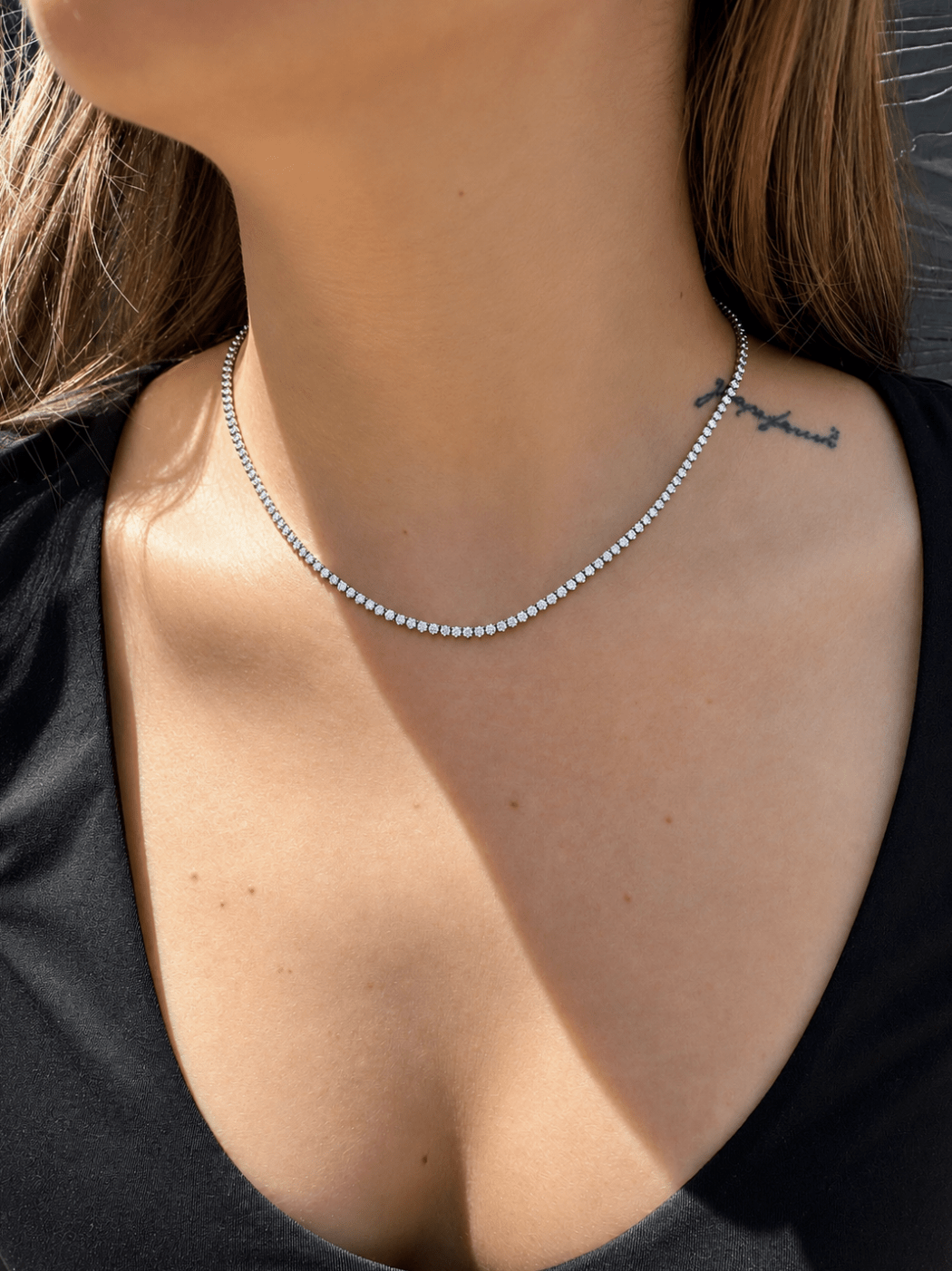 14K White Gold x 6.30ctw Lab Diamond Tennis Necklace - Kingdom Jewelry