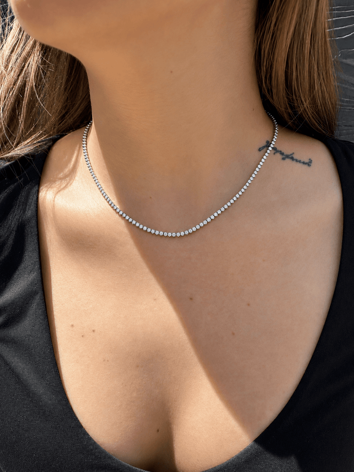 14K White Gold x 6.30ctw Lab Diamond Tennis Necklace - Kingdom Jewelry