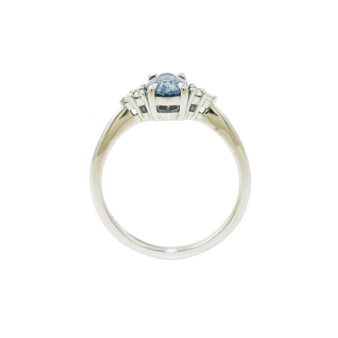 14K White Gold x 6mm Blue Sapphire & Lab Diamond Ring - Kingdom Jewelry