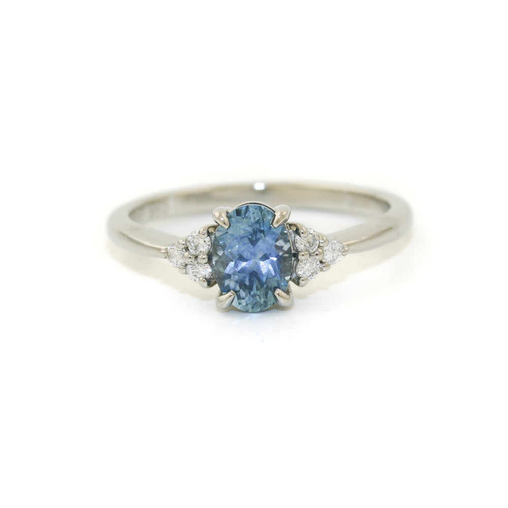 14K White Gold x 6mm Blue Sapphire & Lab Diamond Ring - Kingdom Jewelry