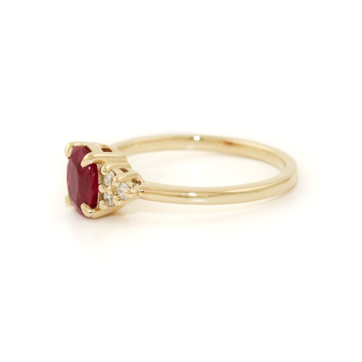 14K White Gold x 7mm Red Ruby & Lab Diamond Ring - Kingdom Jewelry
