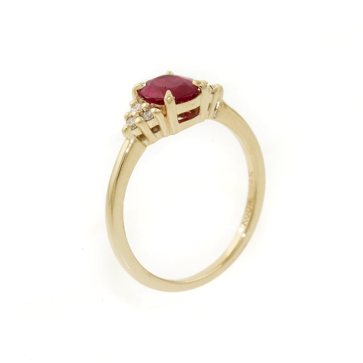 14K White Gold x 7mm Red Ruby & Lab Diamond Ring - Kingdom Jewelry