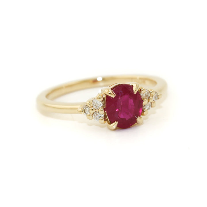 14K White Gold x 7mm Red Ruby & Lab Diamond Ring - Kingdom Jewelry