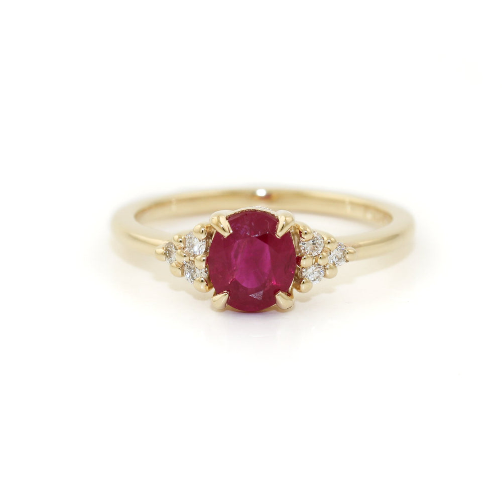 14K White Gold x 7mm Red Ruby & Lab Diamond Ring - Kingdom Jewelry