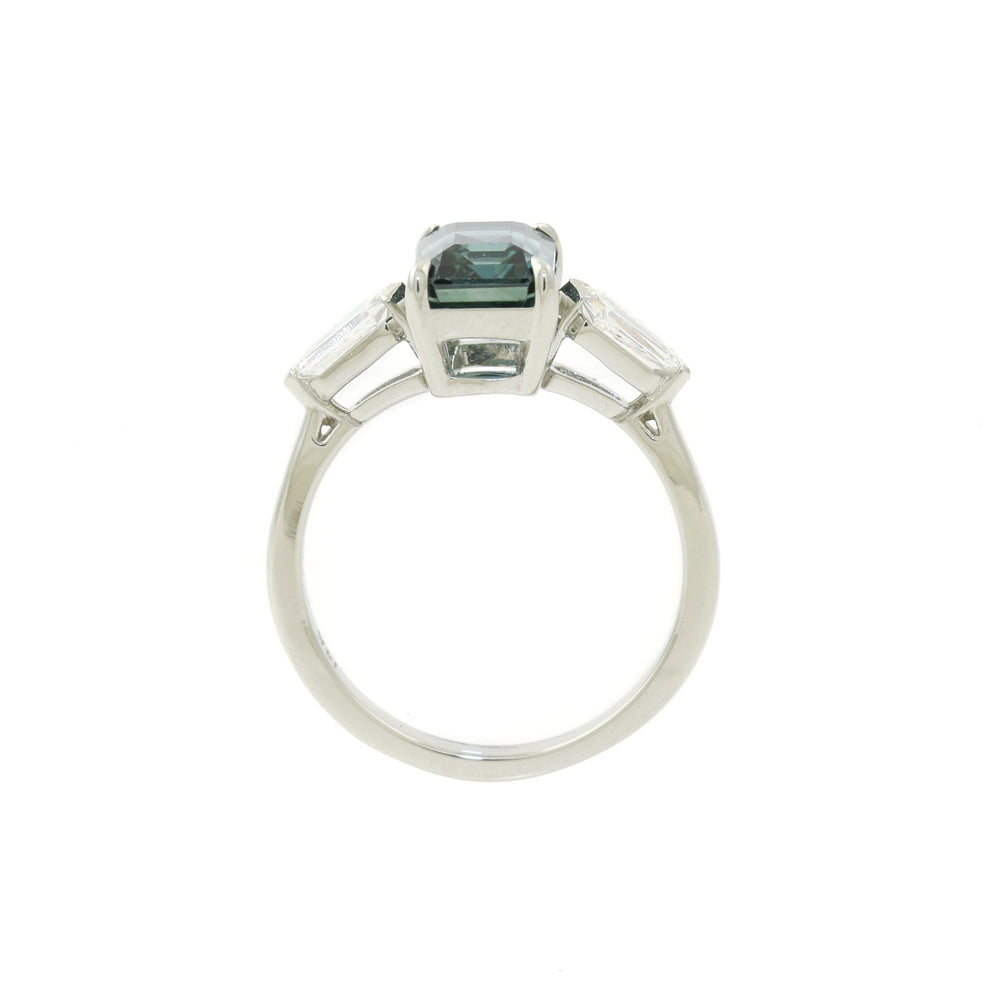 
                      
                        14K White Gold x 8mm Emerald - Cut Teal Sapphire & Shield Diamond Ring - Kingdom Jewelry
                      
                    