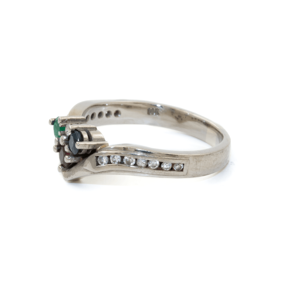 14k White Gold x 8mm "RGB" Multi - Stone Harlequin Tiara Band - Kingdom Jewelry