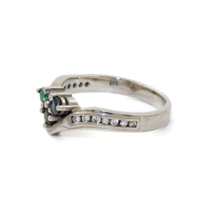 14k White Gold x 8mm "RGB" Multi - Stone Harlequin Tiara Band - Kingdom Jewelry