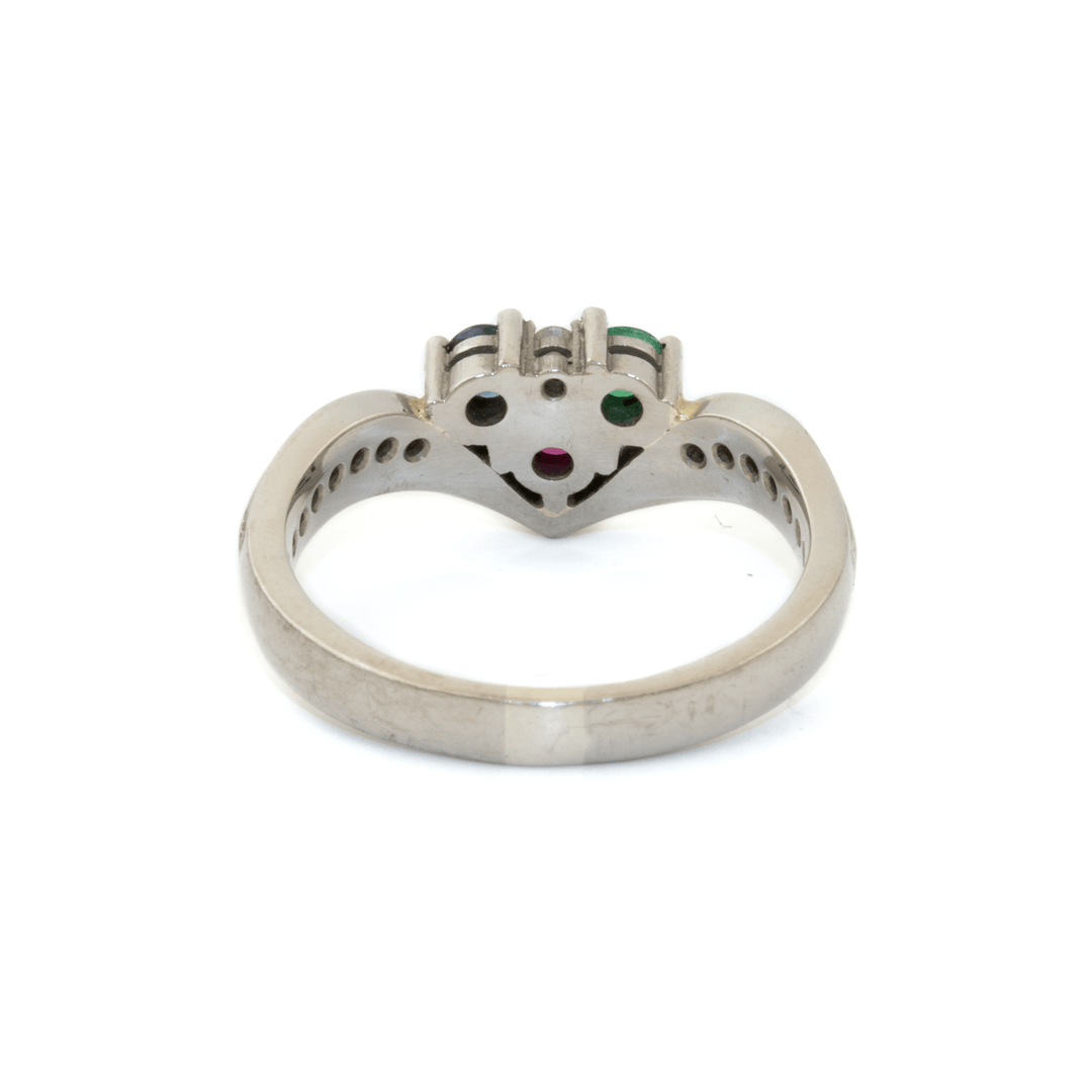 14k White Gold x 8mm "RGB" Multi - Stone Harlequin Tiara Band - Kingdom Jewelry