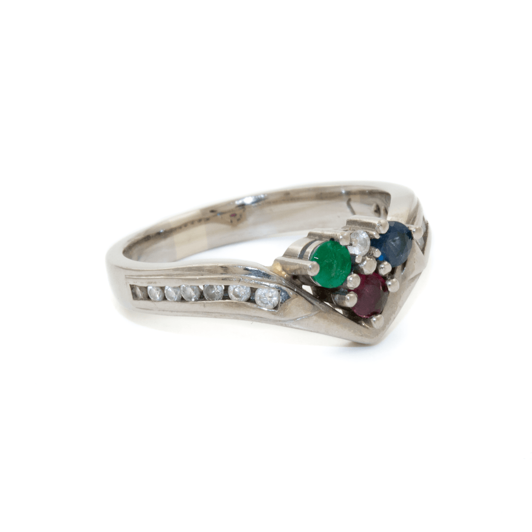 14k White Gold x 8mm "RGB" Multi - Stone Harlequin Tiara Band - Kingdom Jewelry