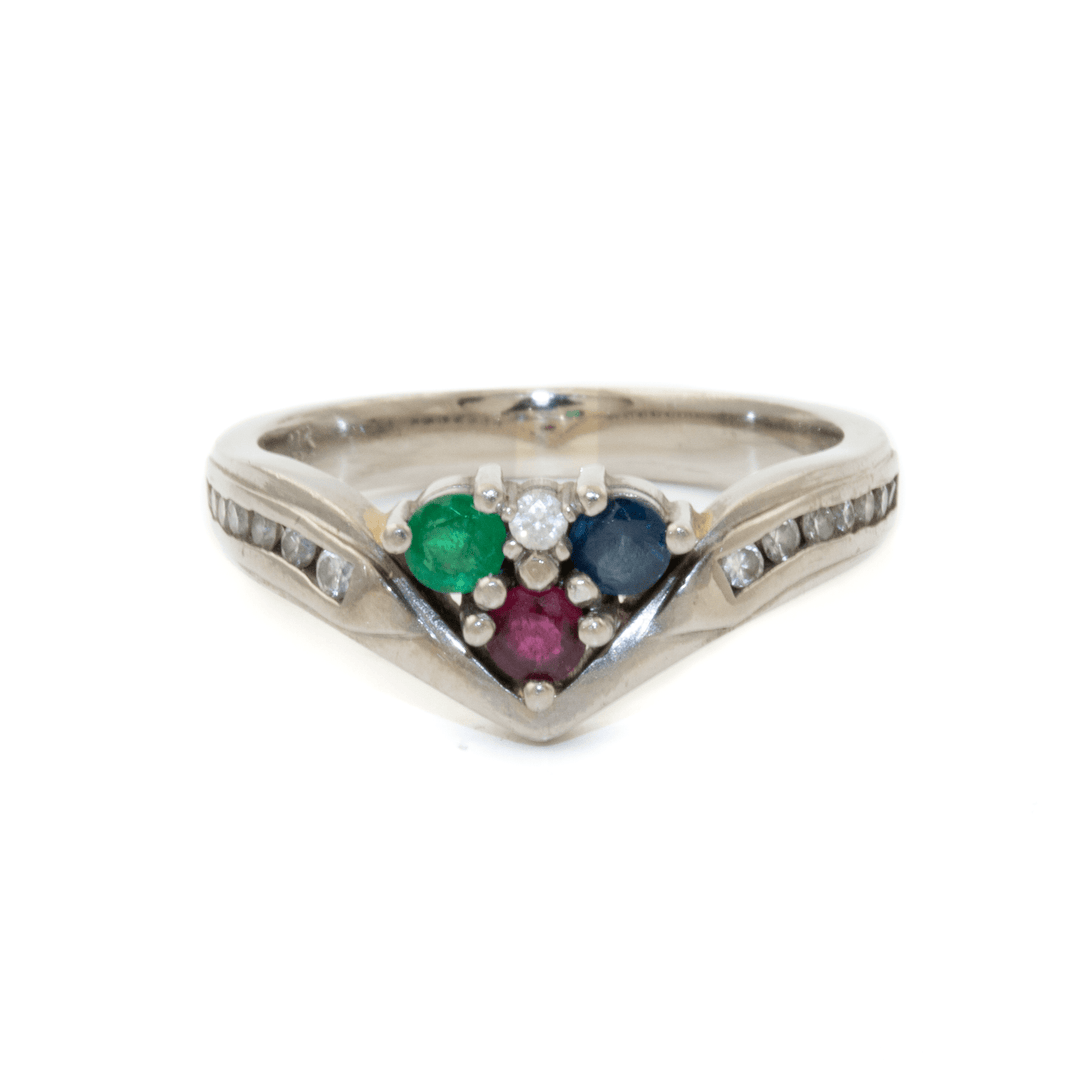 14k White Gold x 8mm "RGB" Multi - Stone Harlequin Tiara Band - Kingdom Jewelry