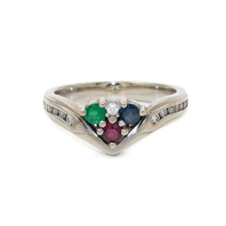 14k White Gold x 8mm "RGB" Multi - Stone Harlequin Tiara Band - Kingdom Jewelry