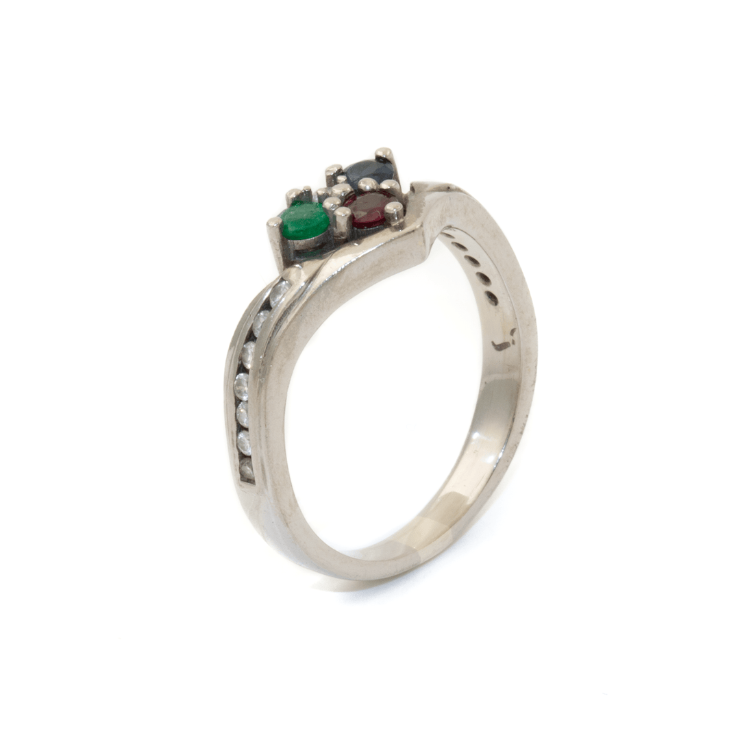 14k White Gold x 8mm "RGB" Multi - Stone Harlequin Tiara Band - Kingdom Jewelry