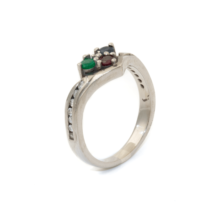 14k White Gold x 8mm "RGB" Multi - Stone Harlequin Tiara Band - Kingdom Jewelry