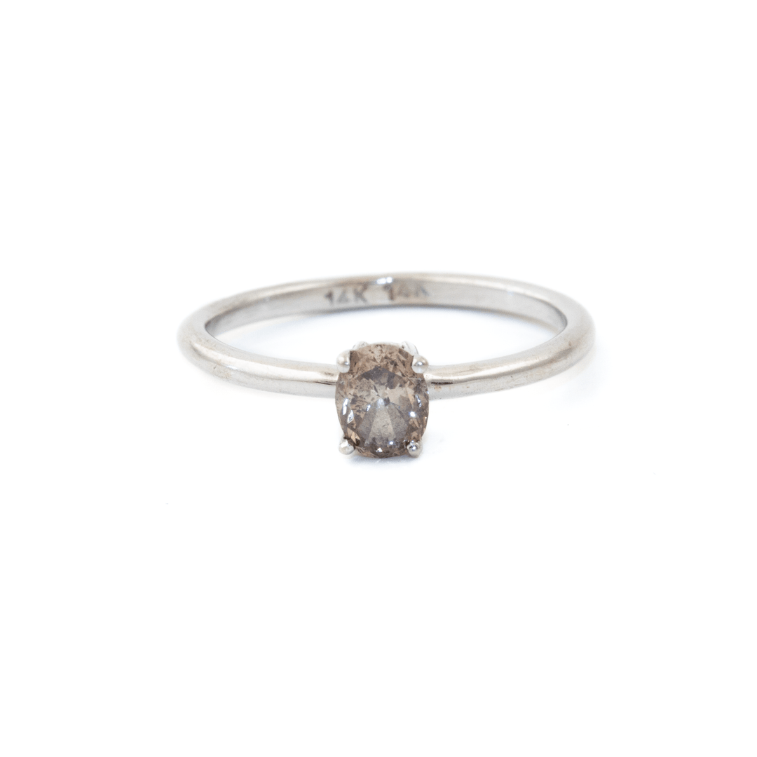 14k White Gold x Micro Champagne Diamond Solitaire Ring - Kingdom Jewelry