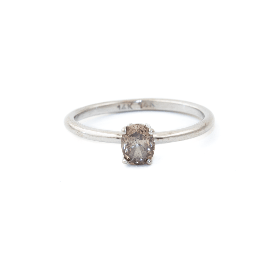 14k White Gold x Micro Champagne Diamond Solitaire Ring - Kingdom Jewelry