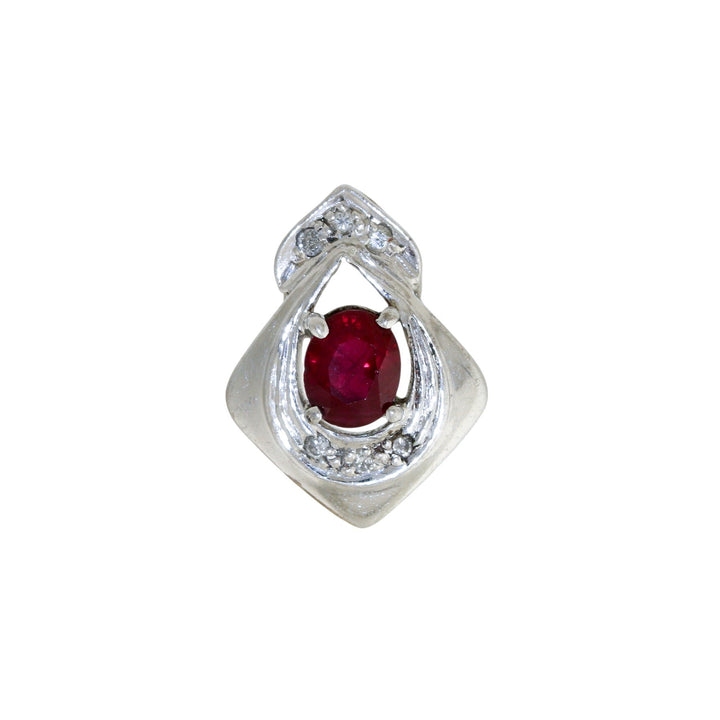 14k White Gold x Modern Halo - Accented Synthetic Ruby Pendant - Kingdom Jewelry