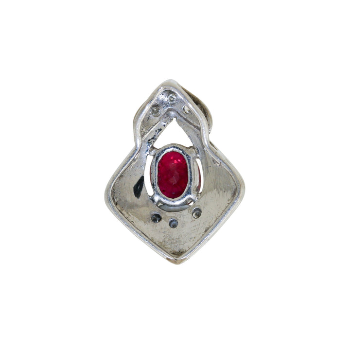 14k White Gold x Modern Halo - Accented Synthetic Ruby Pendant - Kingdom Jewelry