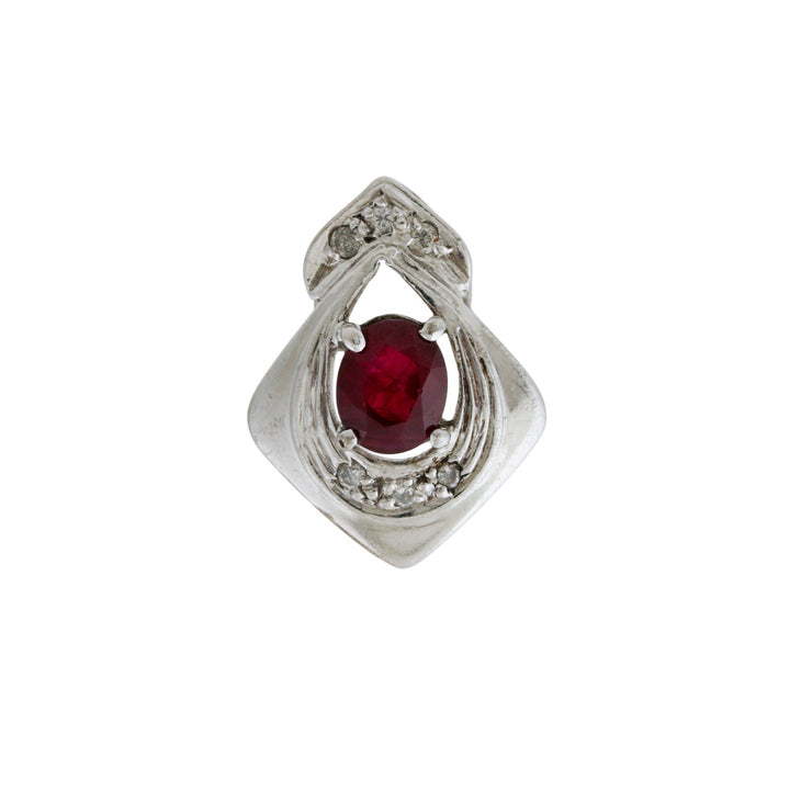 14k White Gold x Modern Halo - Accented Synthetic Ruby Pendant - Kingdom Jewelry