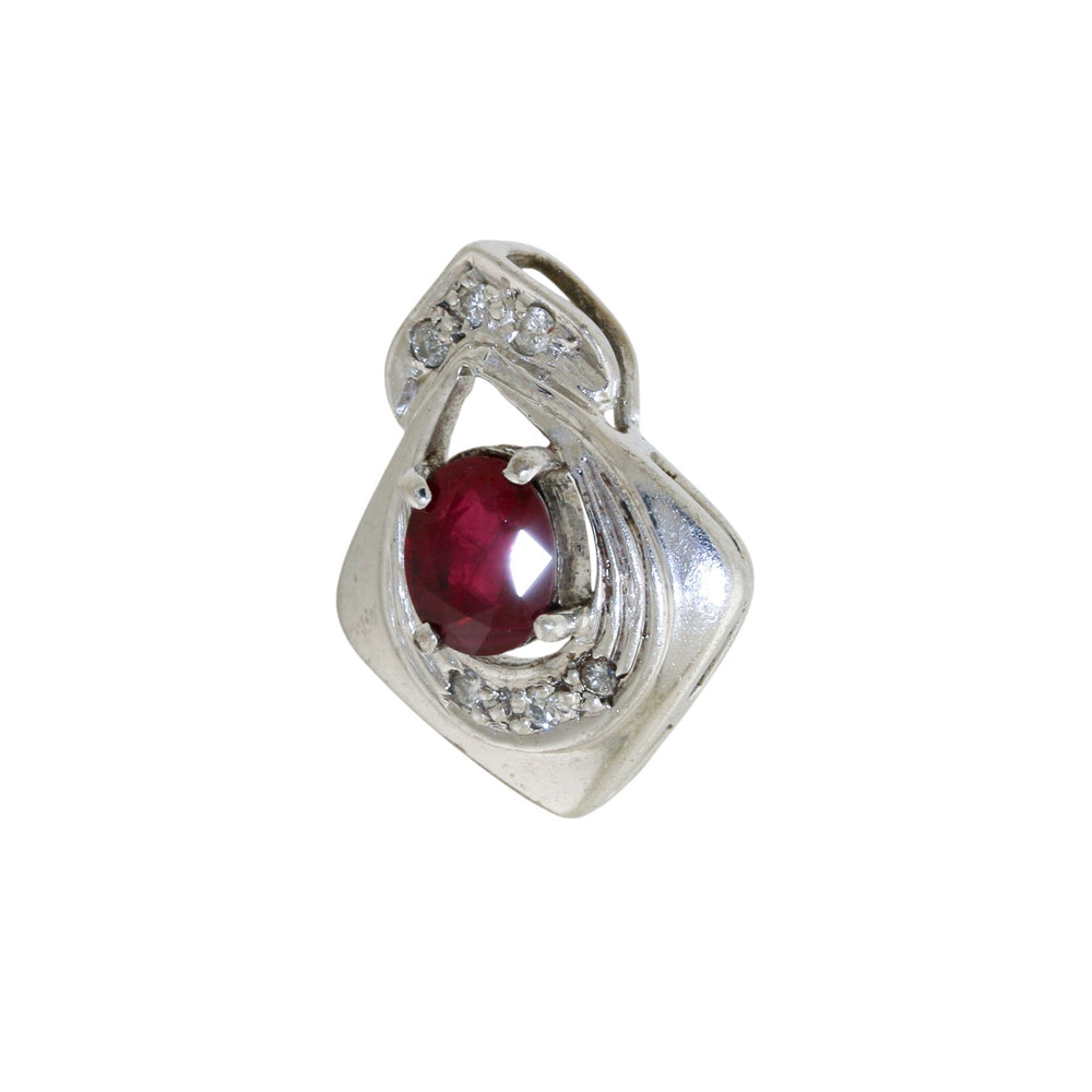 14k White Gold x Modern Halo - Accented Synthetic Ruby Pendant - Kingdom Jewelry