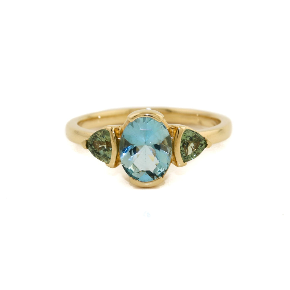 14k x Aquamarine & Montana Sapphire Engagement Ring - Kingdom Jewelry