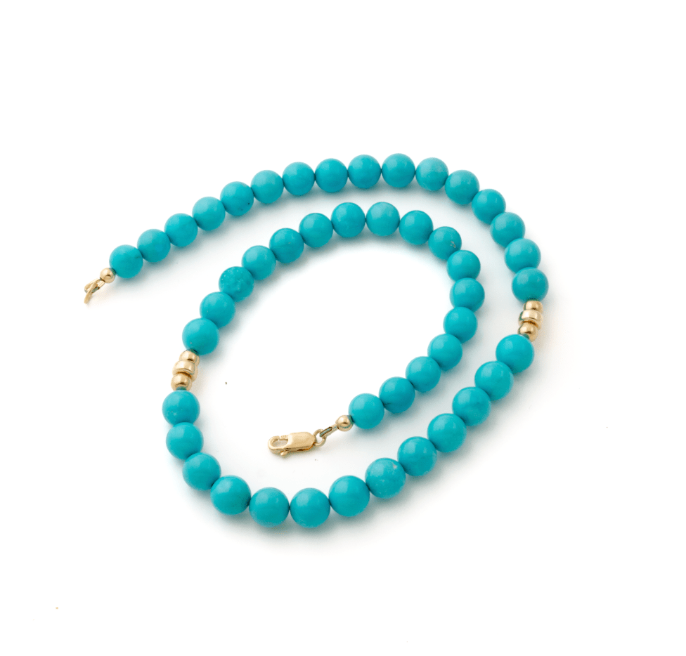 14k x Natural Sleeping Beauty Turquoise AAA 9mm Round Beaded Strand 18" - Kingdom Jewelry
