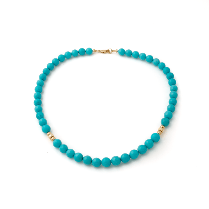 14k x Natural Sleeping Beauty Turquoise AAA 9mm Round Beaded Strand 18" - Kingdom Jewelry