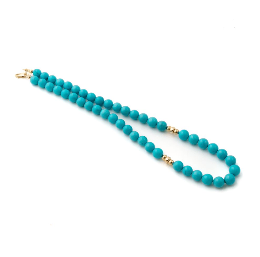 14k x Natural Sleeping Beauty Turquoise AAA 9mm Round Beaded Strand 18" - Kingdom Jewelry