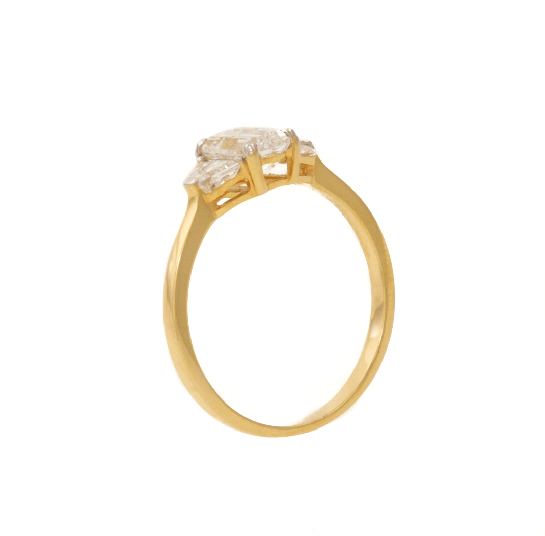 14K Yellow Gold 3 stone Emerald Cut Rectangle - Kingdom Jewelry