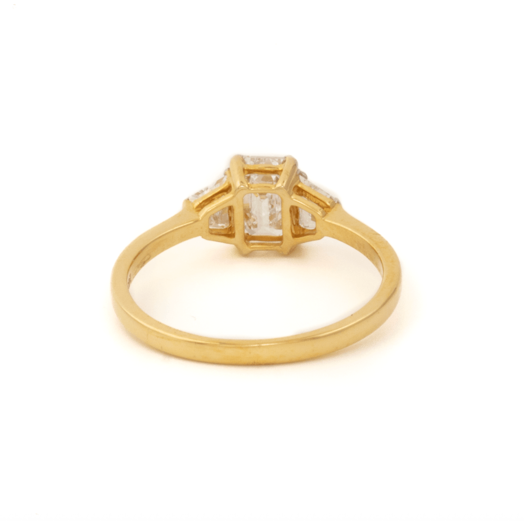 14K Yellow Gold 3 stone Emerald Cut Rectangle - Kingdom Jewelry