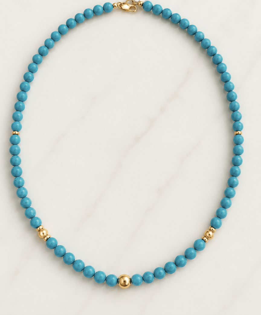 14k Yellow Gold 7 mm Sleeping Beauty Turquoise Necklace - Kingdom Jewelry