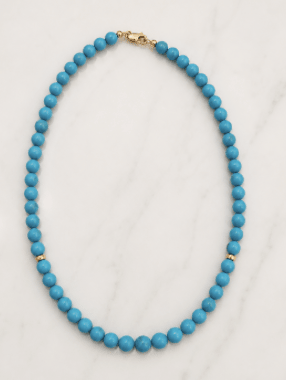 14k Yellow Gold 8mm Sleeping Beauty Turquoise Necklace - Kingdom Jewelry