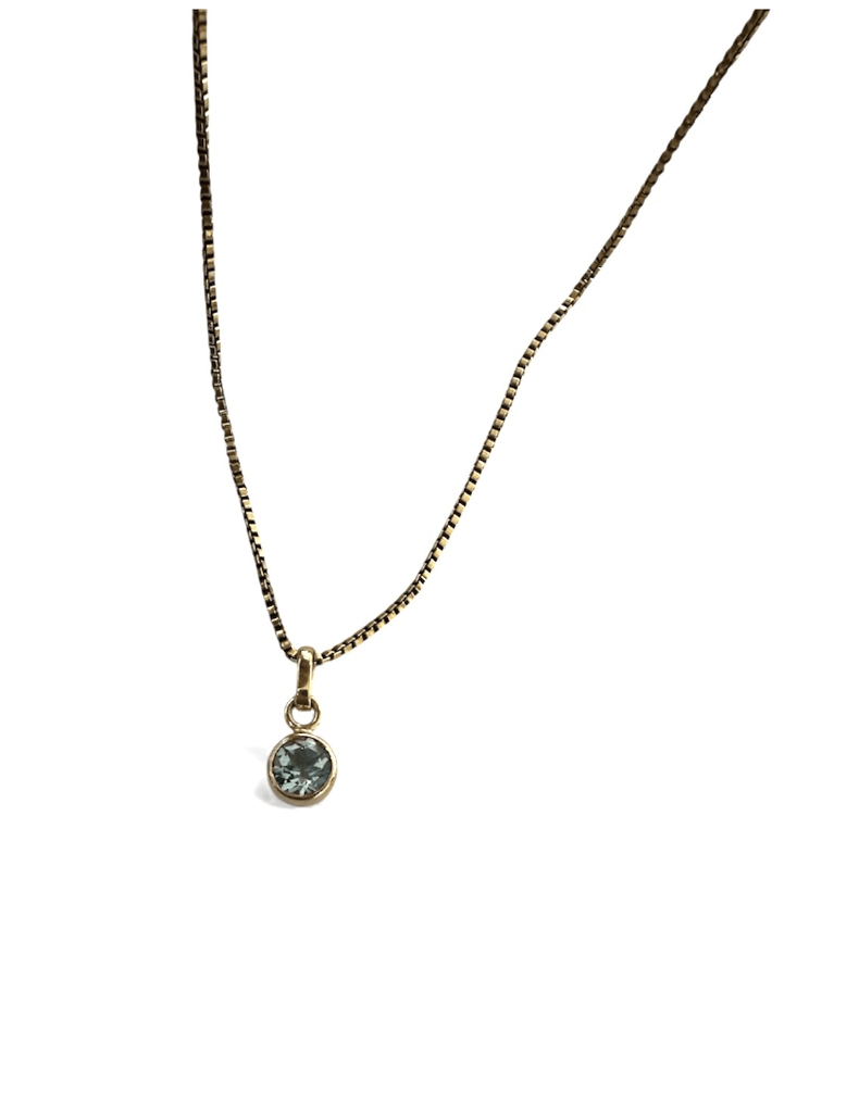 14k Yellow Gold Bezel Set Round Aquamarine Pendant - Kingdom Jewelry